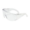 Clear safety goggles with wraparound design.