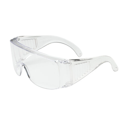 Clear safety goggles with wraparound design.